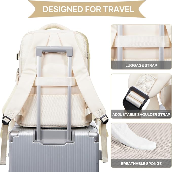 coowoz Travel Backpack For Women Men,Carry On Backpack,Hiking Backpacks Waterproof Outdoor Sports Rucksack Casual Daypack travel essentials（Off White） - Image 6