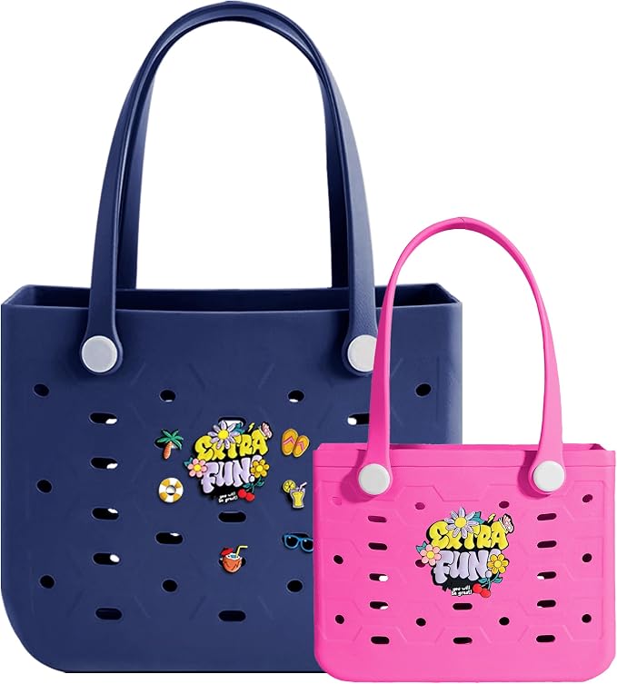 2-Pack Beach Bags Medium & Small,Waterproof Sandproof Rubber Tote Set for Women Men, Vacation Pool Boat Essentials - Image 5