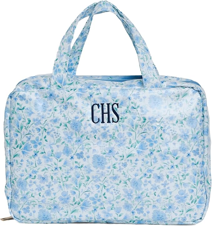 Personalized Hanging Toiletry Bag - Embroidered Travel Organizer for Women, Clear-Coated Makeup Bag with 4 Zipper Compartments, Foldable Organizer, Monogrammed Gift (Dahlia) by Sprinkled+With+Pink