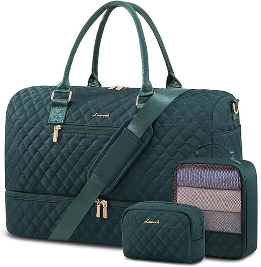 LOVEVOOK Travel Duffle Bag for Women, Weekender Overnight Bag with Shoe Compartment, Carry on Bag with Toiletry Bag, Gym Duffel Bag with Wet Pocket, Hospital Bags for Labor and Delivery 3 Pcs Set by LOVEVOOK