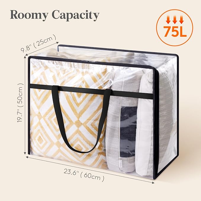 Lifewit 4 Pack Clear Clothes Storage Bags, 75L Plastic Blanket Storage Bag, Vinyl Foldable Moving Bags with Zipper, Closet Organizers and Storage Containers for Bedding, Duvet, Comforter - Image 4