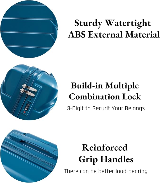 2-Piece ABS Hard Shell Lightweight Carry-On Luggage Set (14" & 20"), 360-Degree Spinner Wheels, Adjustable Telescopic Handle and Combination Lock for Travel, Dark Blue - Image 4