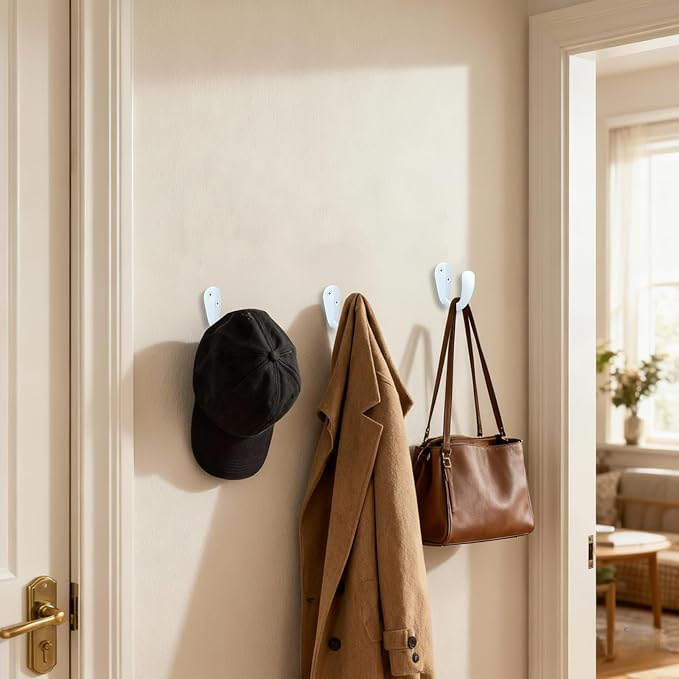 CBWLWJ 16 Pack Coat Hooks Wall Mounted Single Prong Robe Wall Hooks for Hanging Towel Hooks for Living Room, Bathroom, Kitchen, Bedroom for Coat, Bag, Scarf, Towel, Hat, Key, Cup (White) - Image 5