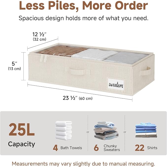 StorageWorks Under Bed Storage Containers with Handles and Label Holder, 2 Pack Ultra-thick Fabric Underbed Bins, Closet Organizer for Clothes, Blankets, Sweater - Image 2
