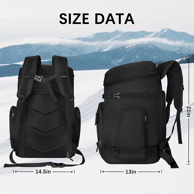 65L Waterproof Ski Boot Bag, Heavy Duty Snowboard Backpack for Helmet Goggles Gear, Air Travel Winter Sports Bag - Image 4
