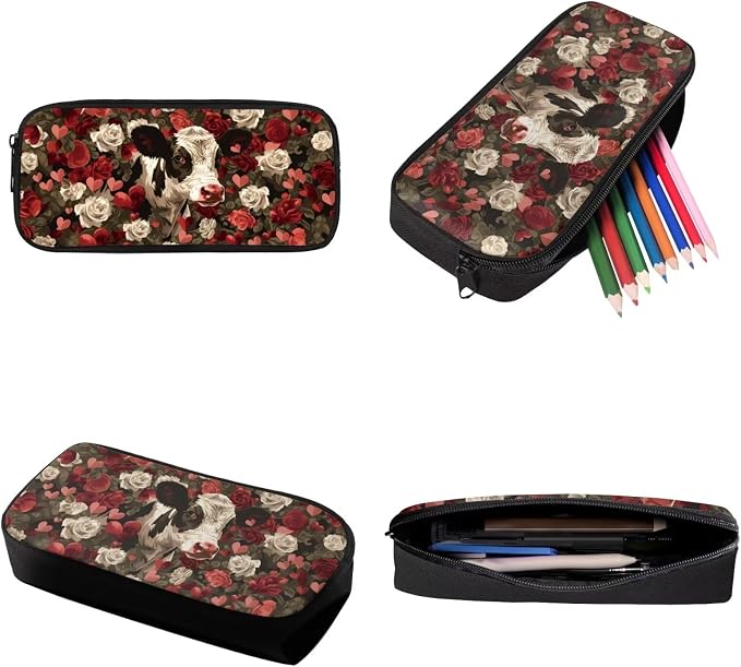 Retro Rose Cow Print Backpack Set for Student Schoolbag Large Capacity Bookbag Lunch Box Pencil Case 17 Inch Travel Laptop Backpacks Fashion Rucksack Lightweight Daypack - Image 6