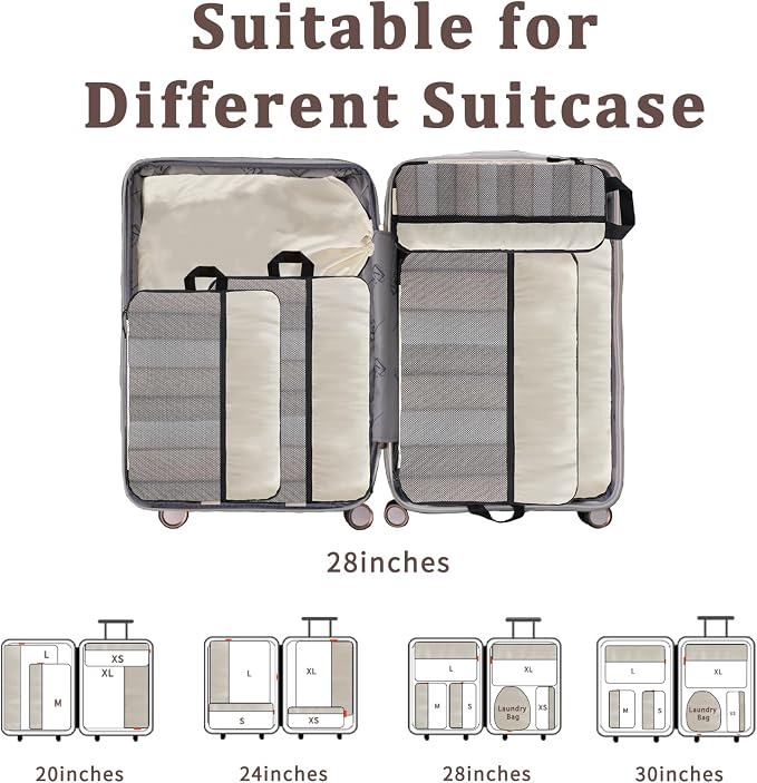 U+U 6 Set Compression Packing Cubes - Ultralight Cream Travel Organizers with Laundry Bag, Space-Saving Suitcase Organizer, Expandable Packing Cubes for Travel and Family Vacation (Cream) - Image 7