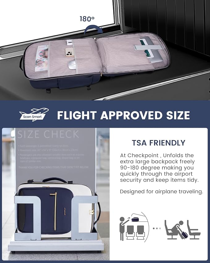 LOVEVOOK Large Travel Backpack for Women & Men, 40L Carry on Backpack for Airplanes, TSA Personal Item Travel Bag fits 17" Laptop, Waterproof Weekender Essentials Airline Approved with 3 Packing Cubes - Image 2