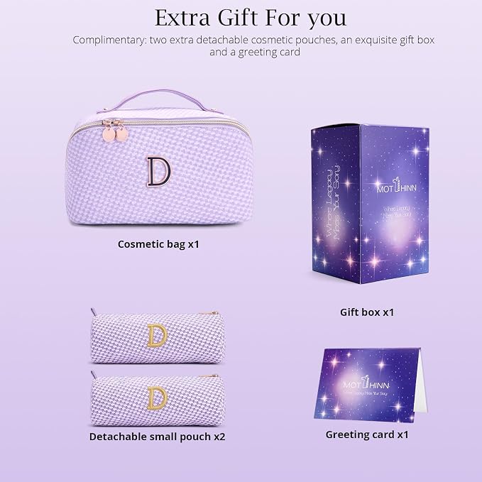Personalized Gift Travel Makeup Bag: Initial Makeup Organizer Bag for Women | 3-in-1 Custom Make up Bag Set - Vegan Leather Travel Cosmetic Bag - Luxury Gift for Women – Birthday, Anniversary, Graduation - Image 5