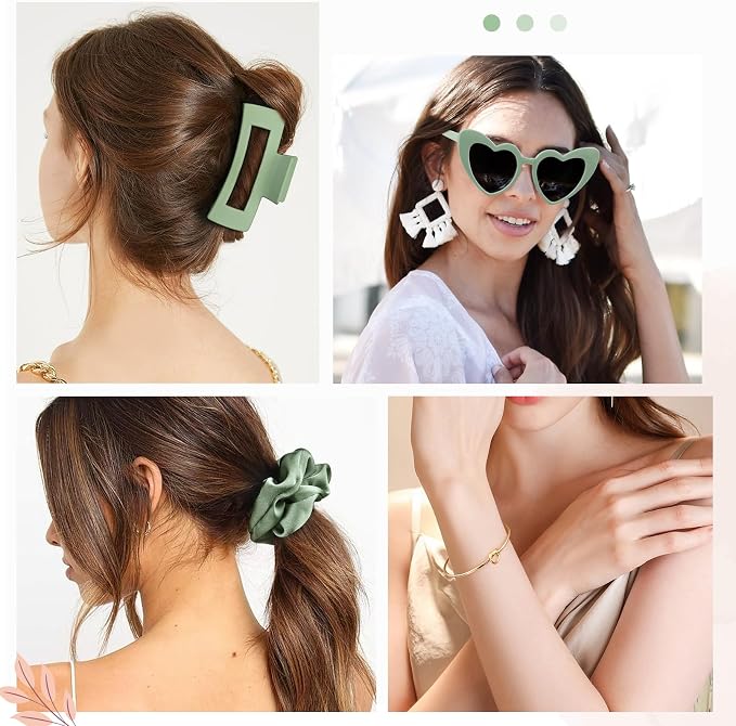 DEEKA 5 Pcs Bridesmaid Proposal Bag Set Gift Clear Makeup Toiletry Bag Bachelorette Party Favors Sunglasses Hair Claw Clips Scrunchies Knot Bracelets Bridal Wedding Party Gifts (Sage Green) - Image 4