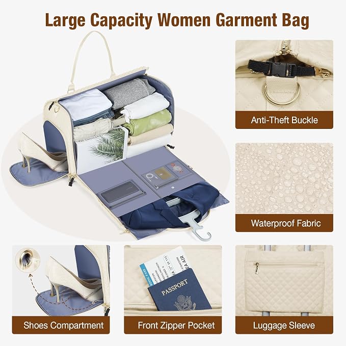 Garment Bags with 6 Set Packing Cubes, Garment Convertible Weekender Bag for Women, Large Carry On Garment Bags for Travel, Duffle Bag Garment Bag Gifts Black Color - Image 2