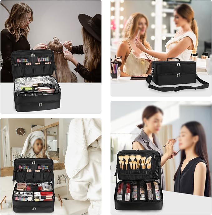 Extra Large Makeup Case, Professional Makeup Train Case for Makeup Artist Traveling Organizer, Double Layer XL Cosmetic Travel Case for Cosmetology with 3 Detachable compartments and 3 Makeup Bags - Image 6