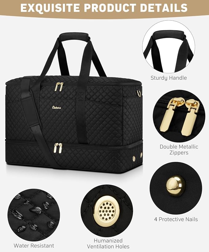 Duffle Bag for Travel, 40L Weekender Bag with Shoe Compartment, Carry On Overnight Bag for Women with Toiletry Bag Duffel Bags with Wet Pocket for Gym Hospital Bags for Labor and Delivery Black - Image 3