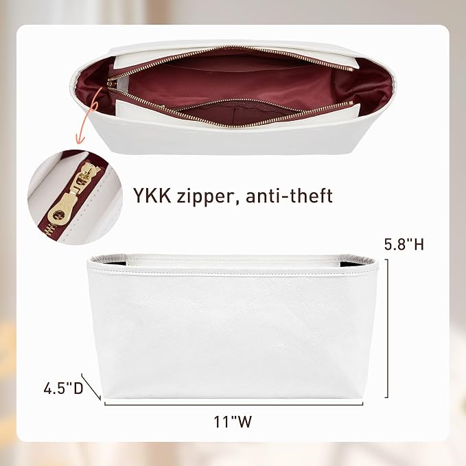 Dupontpaper Purse Organizer Insert Compatible with Lv Carryall, Lightweight Carryall PM Tote Bag Organizer Insert with Secure Zipper Cover, Purse Inner for Luxury Bag(S, White-red) - Image 4