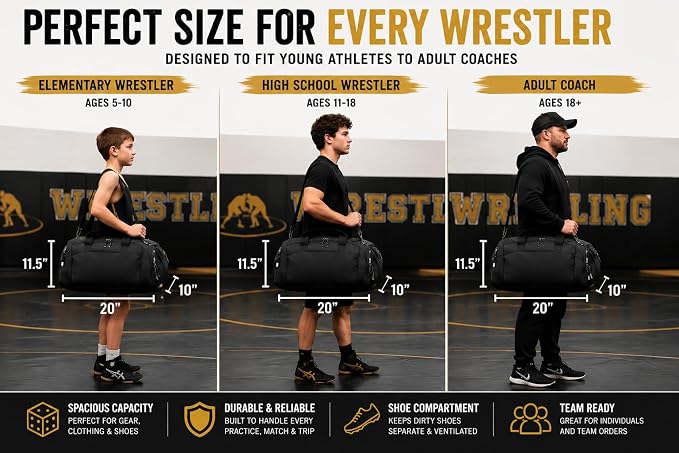 Personalized Wrestling Duffel Bag with Shoe Compartment – Custom Name Wrestling Gear Bag – Athlete Gym Bag for Boys & Girls – Team Travel Sports Duffel with Separate Shoe Pocket - Image 5