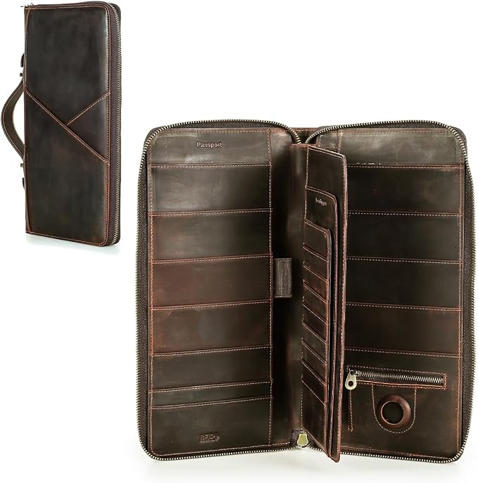 CONTACTS Family Passport Holder for 10 Full Grain Leather Compatible with Airtag Passport Holder for Family Travel Document Organizer Multiple Rfid Blocking Passport Wallet by CONTACTS