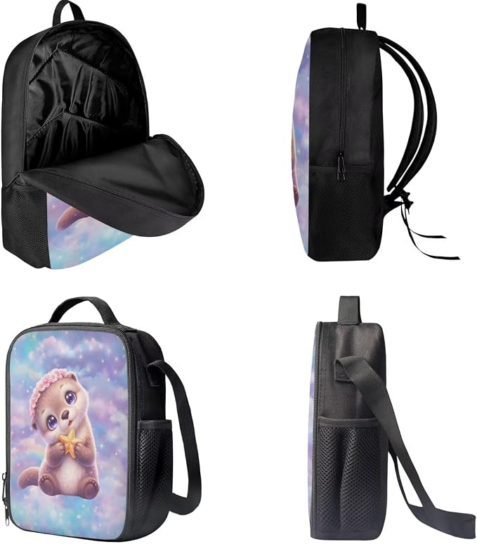 Forchrinse Girls Backpack with Lunch Box Cartoon Otter School Bag for Girls 6-8 and Lunch Bag Set Kawaii Back to School Backpacks 2nd Grade Bookbag Lunchbox Pencil Case - Image 5