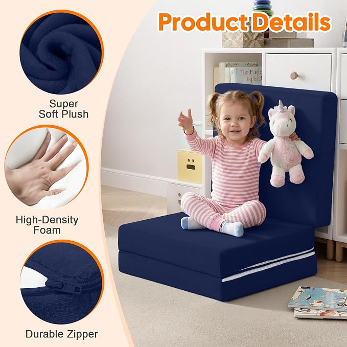 MeMoreCool Foldable Floor Mattress for Kids Trifold, 63x26 Inch Navy | Trifold futon floor mattress for playroom, reading nook and travel, washable - Image 4