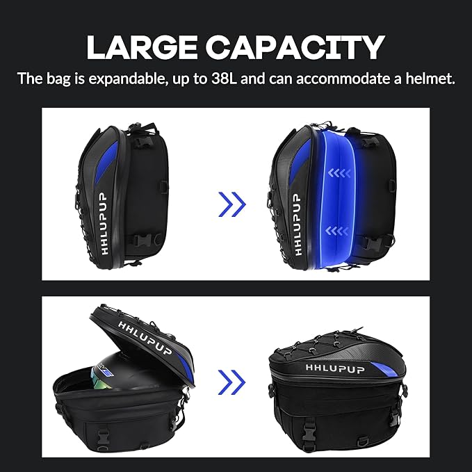 Motorcycle Helmet Bag Dual Use Helmet Backpack and Seat Bag, 38L Waterproof Luggage Bag with Password Lock for Travel and Commuting Blue - Image 3