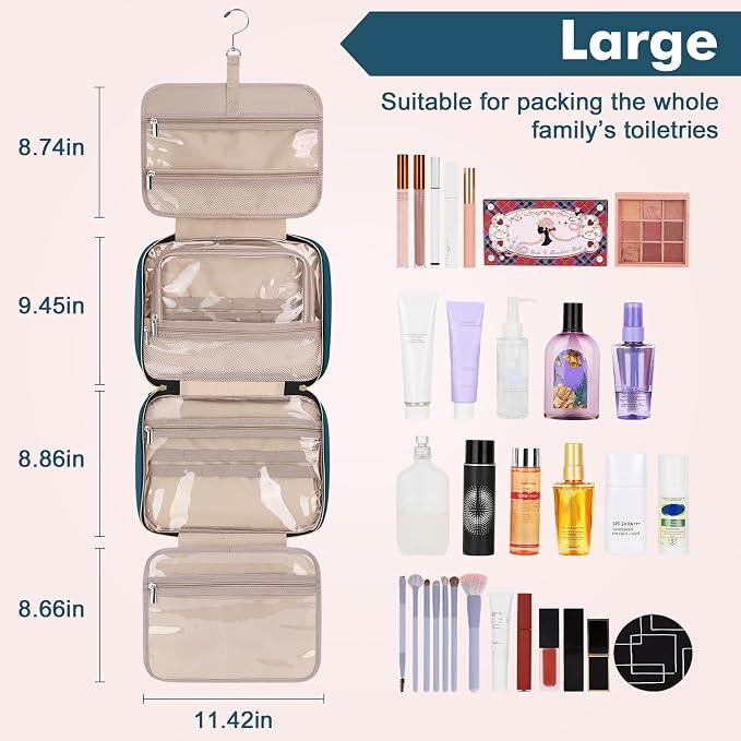 Wedama Toiletry Bag for Women, Large Cosmetic Travel Bag, Hanging Toiletry Bag for Bathroom, Thickened PVC Waterproof Makeup Bag, Toiletries Bag for Travel Business Trips and Camping, Dark Blue - Image 2