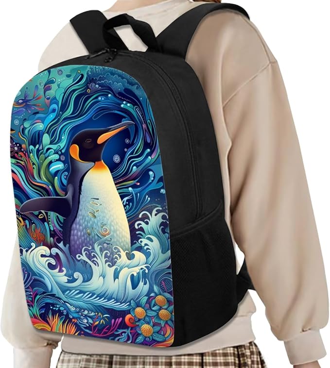 17 Inch Animal Print School Backpack And Lunch Box Set for Kids Lightweight Undersea Penguin Backpack for Boys Girls Sturdy School Bag with Insulated Lunchbox Pencil Case Student Bookbag - Image 2