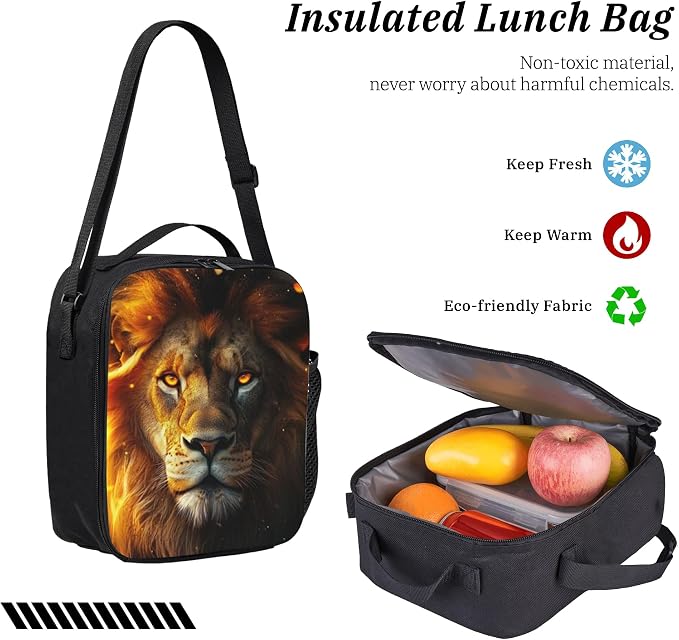 Lion Kid Backpack Set with Lunch Bag & Pencil Case Large Capacity School Bag 17 Inch Bookbag for Boy Girl - Image 6