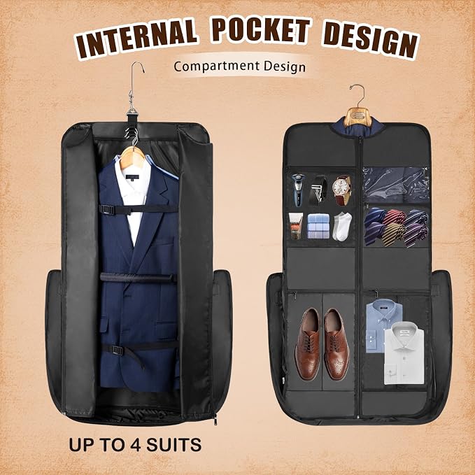Noozion Garment Bag for Travel, Large Carry On Suit Bag for Business Up to 4 Suits, Wrinkle Free Garment Bag for Hanging Clothes with Shoulder Strap, Laptop Compartment, and Wet-Dry Pocket - Image 2