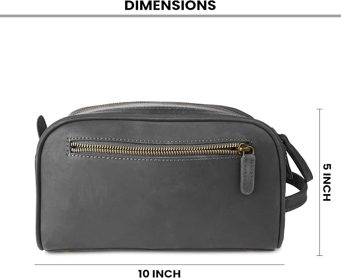 Rasavi Genuine Leather Travel Toiletry Bag, Handcrafted Vintage Water-Resistance Dopp Kit, Large Shaving & Bathroom Organizer - Gift for Men & Women - Black - Image 5