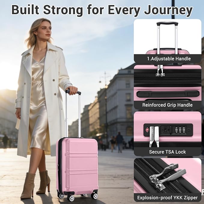 Kono Carry On Luggage 22x14x9 Airline Approved with Spinner Wheels | Lightweight PC+ABS 20 Inch Luggage with TSA Lock,Expandable Hard Shell Carry On Suitcases for Men Women,Pink - Image 5
