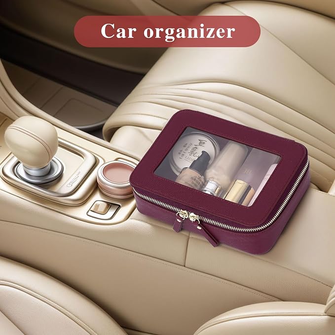 Clear Makeup Bag Women's Waterproof Travel Cosmetic Case and Toiletry Bag Portable Makeup Organizer Bag for Car with Zipper (Burgundy, M) - Image 4