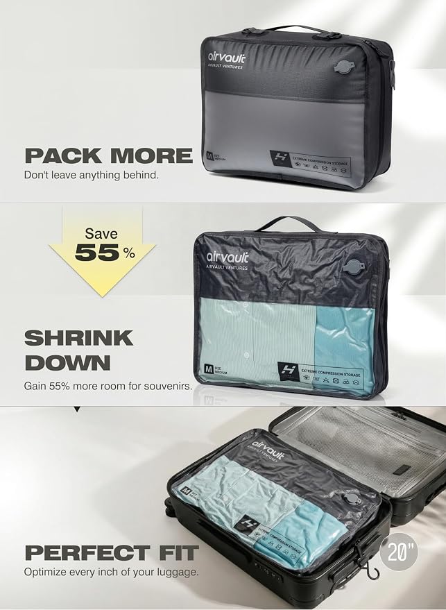 AirVault Reusable Vacuum Compression Travel Bag for Carry-On Suitcase and Backpack, Recycled IPX8 Waterproof Space Saver Vacpack (18L (21L (2-Pack)) - Image 9