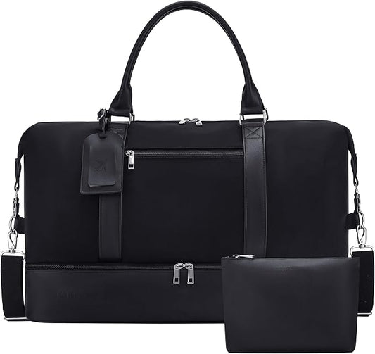 Oeihuivt Weekender Bags for Women - 21 Inch Large Travel Duffel Bag 2-Piece Set with Shoe Compartment, Heavy-Duty nylon & Leather Carry On Overnight Tote (Airplane Approved) by Oeihuivtweekenderbag