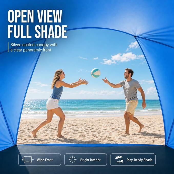 Beach Tent, Portable Sun Shelter for 2/3/4/6-8 Person with UPF 50+ UV Protection, Easy Setup Waterproof Beach Shade Canopy Cabana for Family Outdoor and Picnics, Fishing with Carrying Bag - Image 5
