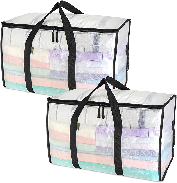 BALEINE 2-Pack Oversized Moving Bags with Reinforced Handles, Heavy-Duty Storage Tote for Clothes, Moving Supplies (Clear, 2-Pack) - Image 8