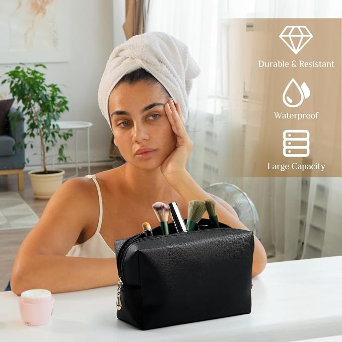 50 Pcs Makeup Bag Bulk PU Leather DIY Cosmetic Plain Preppy Makeup Pouch Portable Waterproof Toiletry Bags for Women Travel Pencil Case Cosmetic Organizer (Black) - Image 5