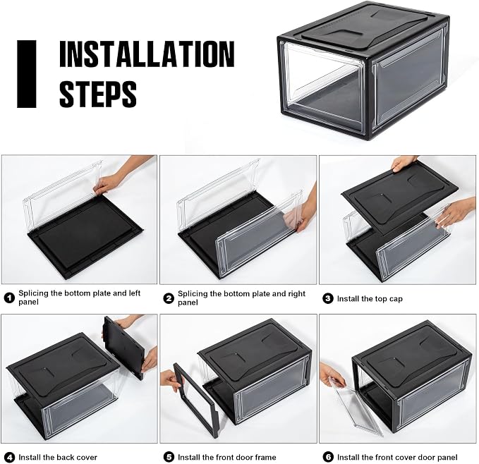 12 Pack Shoe Boxes, Clear Acrylic Plastic Shoe Boxes Stackable, Space-Saving Foldable Drop Front Shoe Storage Boxes Container for With Lids Fits Up to Size 15 (Dark Black) - Image 7