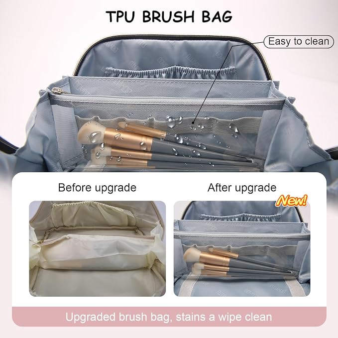 BOYATU Travel Makeup Bag Organizer Cosmetic Bag: 3 Pcs Set Make up Bags for Women with Handle - Waterproof Vegan Leather Toiletry Bags Travel Essentials Pouch with Compartments (F-03-Pink) - Image 3