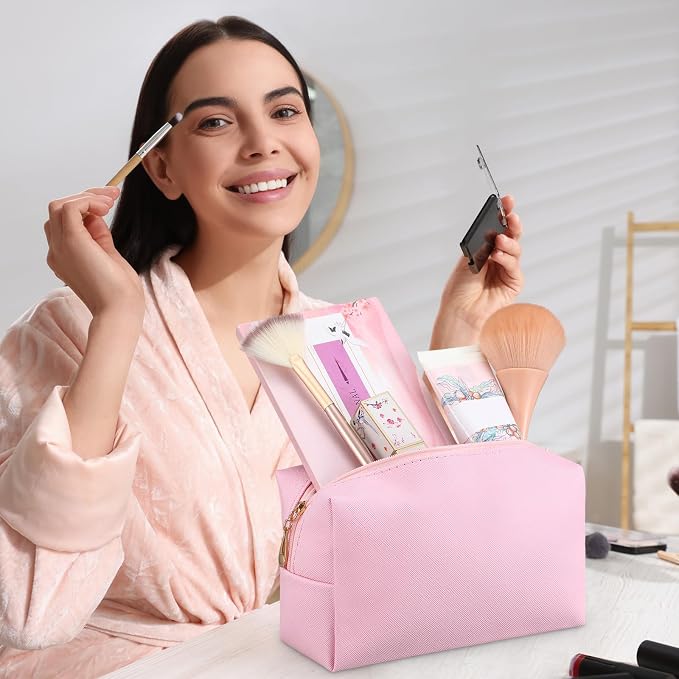 50 Pcs Makeup Bag Bulk PU Leather DIY Cosmetic Plain Preppy Makeup Pouch Portable Waterproof Toiletry Bags for Women Travel Pencil Case Cosmetic Organizer (Pink Purple) - Image 3