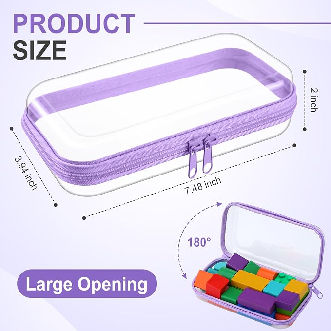 Hoolerry 4 Pcs Hard Clear Zipper Case Makeup Bags Plastic Zipper Pouch Transparent Storage Box Containers for Cosmetics, Snacks, Building Blocks, Puzzles(Clear,7.5 x 3.9 x 2 in,Purple) - Image 2
