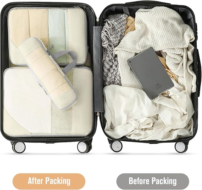 WOOMADA Compression Packing Cubes for Suitcases Travel Essentials 6 Set Rectangle Mesh Expandable Travel Bags Organizer for Luggage - Image 5