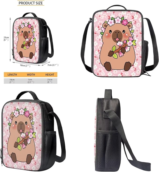 Capybara Bubble Tea Star Print Kids Backpask Set, Durable Lightweight School Bag Set with Lunch Bag and Pencil Case, Knapsack Set Suitable for School, Picnic or Travel, Pink - Image 6