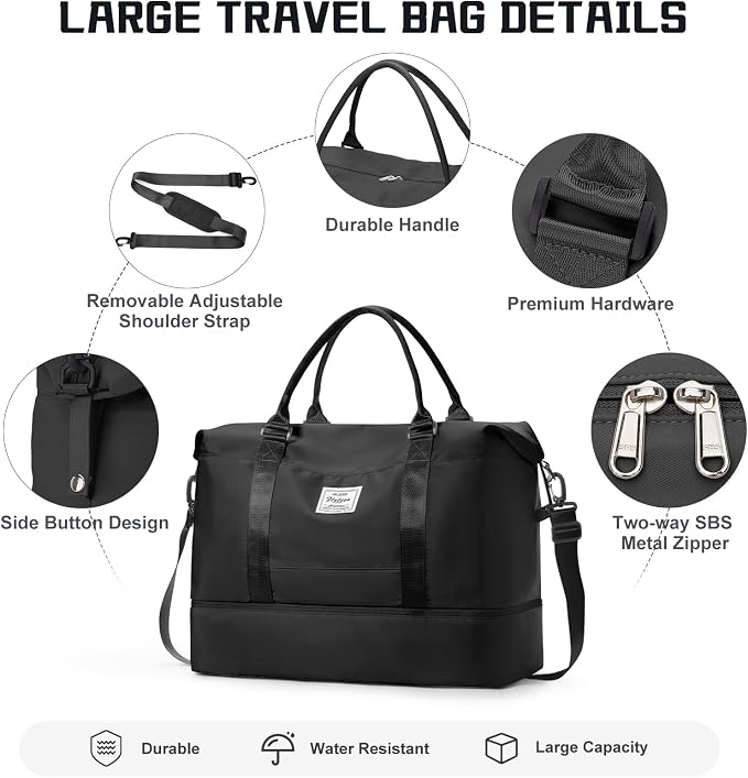 Travel Duffel Bag with Shoes Compartment,Weekender Bags for Women Travel | Overnight Carry-On Bag with Toiletry Bag & Wet Pocket & Trolley Sleeve,Extra Large - Image 5