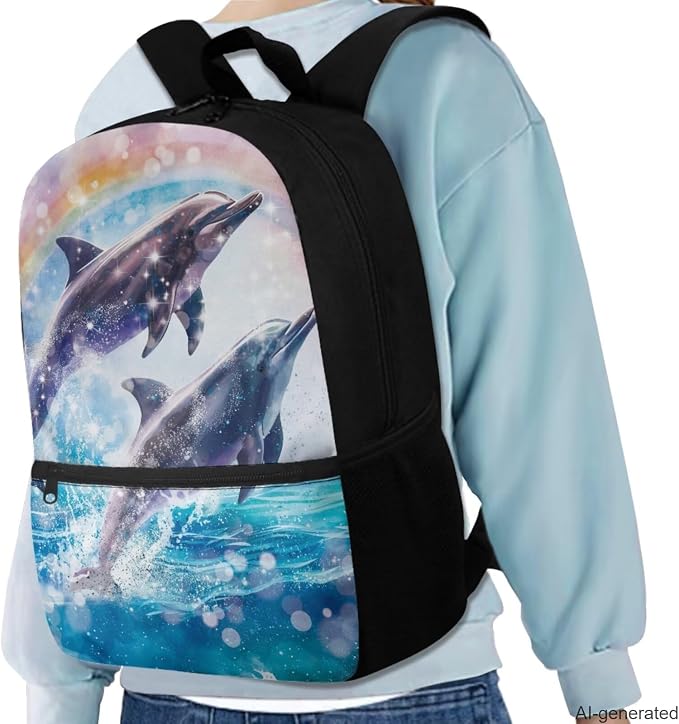 Dolphin Backpack and Lunch Box Set Boys Toddler Fashion Hot Water Bottle Cover and Pencil Case Large Capacity Lunch Box Insulated Kids for Secondary Schools - Image 2
