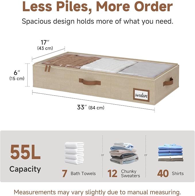 StorageWorks Large Under Bed Storage Containers with Handles and Label Holder, 2 Pack Ultra-thick Fabric Underbed Bins, Closet Organizer for Clothes, Blankets, Sweater - Image 2
