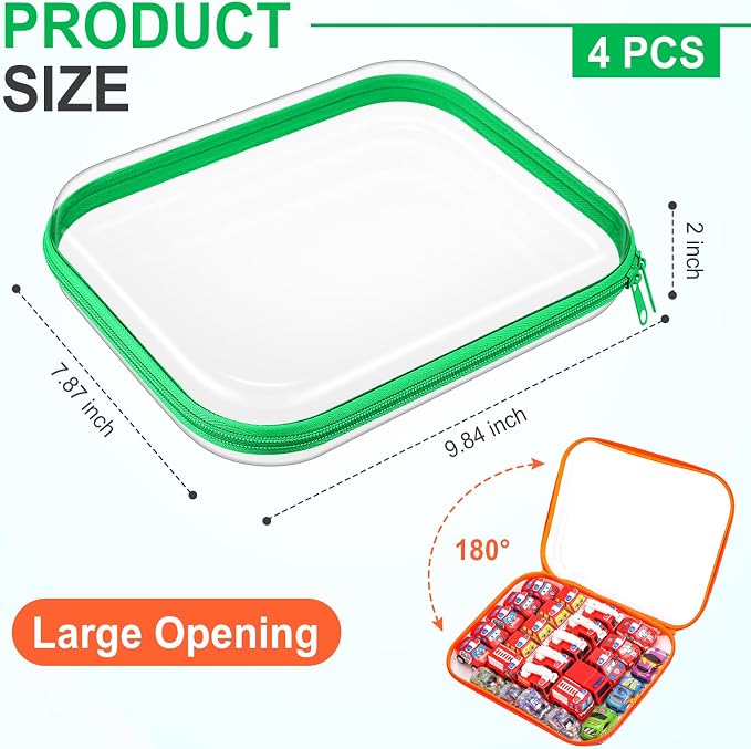 Hoolerry 4 Pcs Hard Clear Zipper Case Makeup Bags Plastic Zipper Pouch Transparent Storage Box Containers for Cosmetics, Snacks, Building Blocks, Puzzles(Clear,9.8 x 7.9 x 2 in,Fluorescent) - Image 2