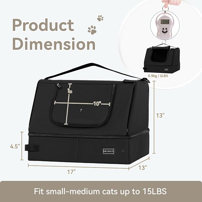 PETSFIT Portable Travel Cat Litter Box – Collapsible, 2-Layer Leak-Proof Washable Liner with Sturdy Support Frame, for Hotel/Car/Camping, Cat Travel Essentials for Kitty/Medium Cats Solid Black - Image 2