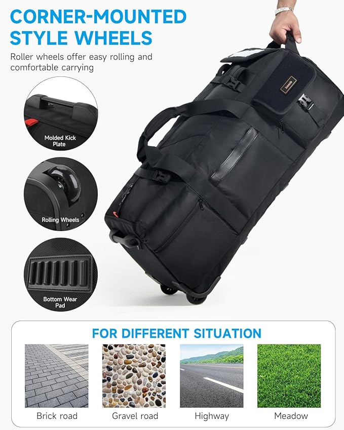 Foldable 90L Rolling Duffel Bag with Wheels, 4-in-1 Carry Water-resistant Travel Duffle with Shoe Compartment & Quick-Access Pockets, Multi-Purpose Bag for Camping, Hospital, Moving, Weekend Trips - Image 6