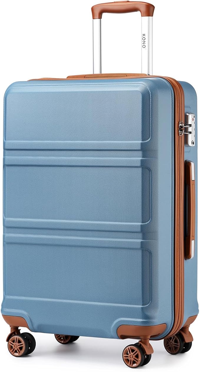 Kono 24 Inch Luggage Suitcase with Spinner Wheels TSA Lock | Lightweight PC+ABS Hardside Medium Checked Luggage Durable Rolling Suitcase Apricot Blue by Kono