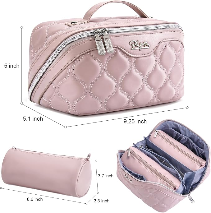 BOYATU Travel Makeup Bags for Women Cosmetic Bag: Puffy Make up Bags Set of 3 - Vegan Leather Makeup Organizer - Waterproof Large Toiletry Bag with Compartments - Travel Essentials (H-3-Pink) - Image 7