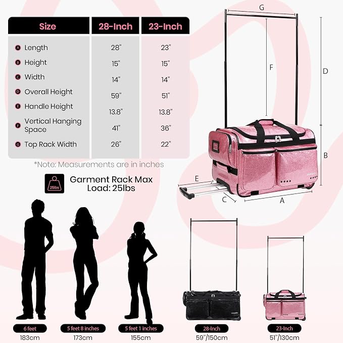 Fanwoli 23" Dance Bag with Garment Rack | Glittering Waterproof Fabric & Upgraded Stable System | Shine-Bright Collection | Ideal Competition Duffle Bag for Dancer Athlete Cheerleader Little Princess - Image 6